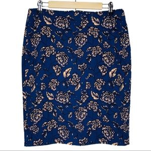 Banana Republic Blue Floral Pencil Midi Skirt